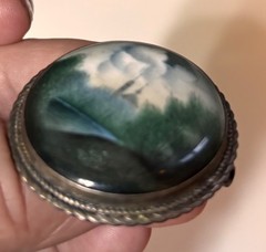 Vintage Russian Hand Painted Finift Enamel Landscape Miniature Brooch 1960-70s