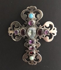 Vintage Nakai Navajo Sterling Cross 2 3/4”x2 1/4” pendant multi stone