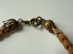 Vtg 1940s Miriam Haskell Style Wood Bead & Leather Cluster Necklace Flower Tips