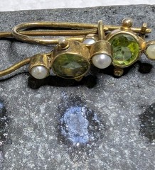 2 Pair – Vtg Sterling Silver Green Glass & 1 FW Pearl Hook Dangle 925 Earrings