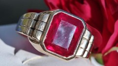 10k yellow gold ring 6.25ct lab created ruby solitaire sz: 11.75 vintage 7.3g N2