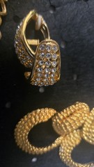 Gold Tone Faux Pearl & Rhinestone Jewelry Set w/ Earrings and Brooch