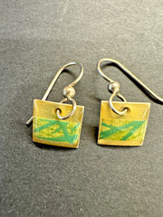 Vintage 1990’s Minimalist Green Geometric Square Dangle Earrings