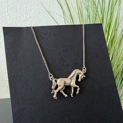 Vintage USSR 916 Silver Horse Pendant Necklace Soviet Armenian Jewelry 1980 6.9g