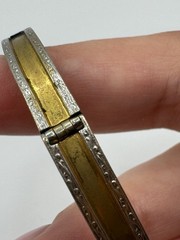 Antiqued Silver Plate Amethyst Glass Etched Gold Designed Bracelet Art Deco