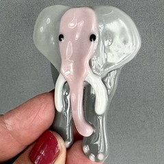 Vintage Elephant Brooch Grey Pink Ceramic Large Big