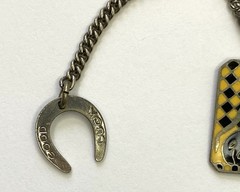 Art Deco Enamel Metal Fob Chain Charm Good Luck Horseshoe Flapper Woman Yellow