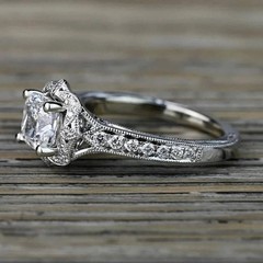 Art Deco Cushion Lab Created Diamond Valentine’s 14Ct White Gold Finish Ring Set