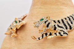 Statement Double Tiger Choker Necklace Rhinestone Crystal Gold Tone Chunky Bold