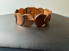 Vintage Mid Century Renoir Copper Disk Hinged Clamp Cuff Bracelet Signed