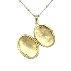 14k White Yellow Gold Locket w/18″ 14k White Gold Chain Yellow Gold Beads #J7354