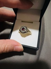 Victorian 10K Gold Garnet Pearl Cluster Ring Antique Pre-1920 Size 7
