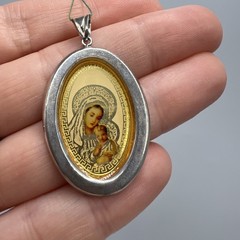 Vintage Ukraine Pendant Icon Sterling Silver 925 Enamel Jewelry Beautiful 1.7gr