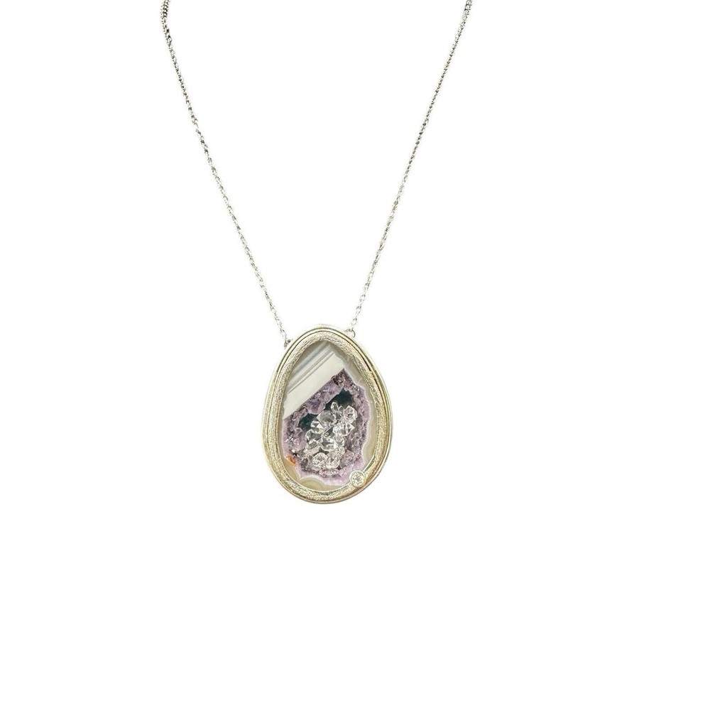Natural Geode Floating Crystals Herkimer Diamond Sterling Silver Necklace New