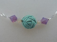 Vintage Pressed Rose Petal Bead & Sterling Silver Necklace