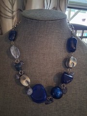 Vintage 90s chunky shades of blue lucite bead necklace. Irregular shaped beads