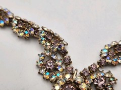 Vintage Light Purple Lilac & AB Rhinestone Necklace & Screwback Earrings Set