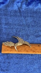 Vintage Large Estate Sterling Silver Hummingbird Brooch Pin With Amethyst Eye