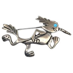 Southwestern Cartoon Running Roadrunner Sterling Silver 925 Brooch Pin