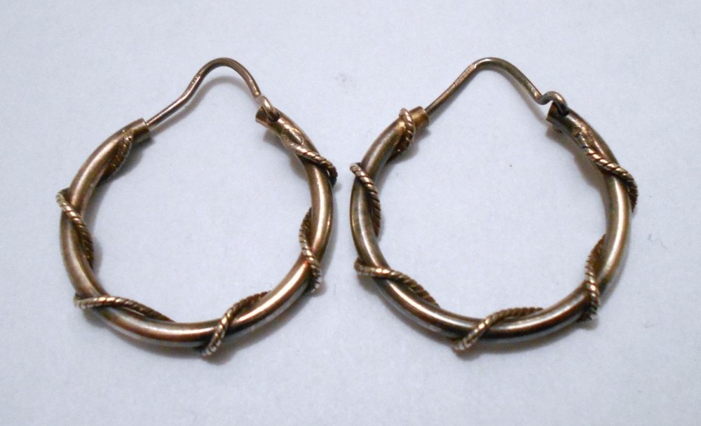 Vintage Sterling Silver Wire Rope Wrapped Hoop Earrings 4 gm 1″