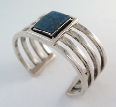 Heavy Vintage Sterling Silver & Lapis High Quality 74 Gram Cuff Bracelet
