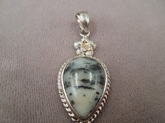 Vintage Southwest Sterling White Buffalo Turquoise Flower Teardrop Pendant