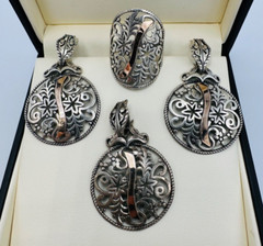 Old Silver 875 14k Gold Jewelry Set Ring Pendant Earrings Video