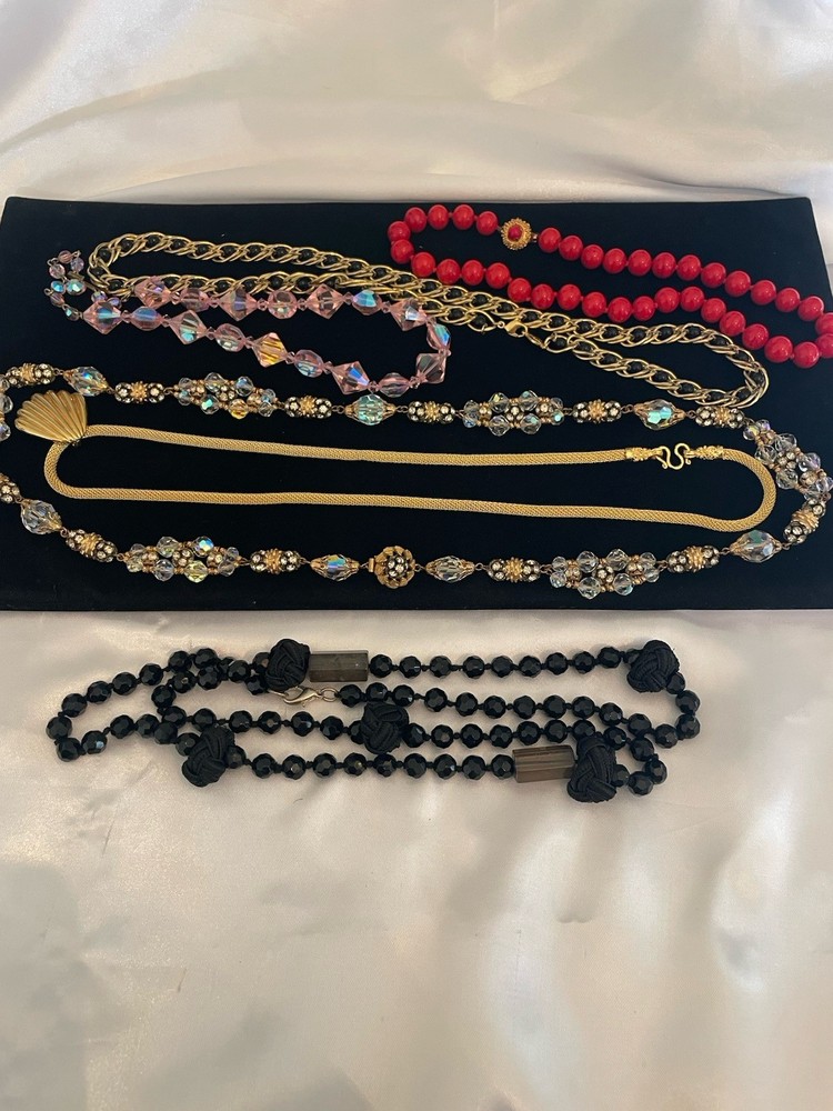 VTG NECKLACE LOT Rhinestones AB Pink Clear Red Black Gold Tone VOGUE NAPIER