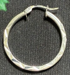 Vintage Sterling Silver 1″ Hoop Earrings Diamont Cut Texture Signed FAS 925