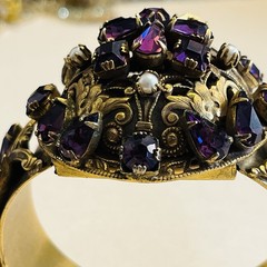 Sandor Amethyst Marquise Rhinestone & Pearls Ornate Sprung & Hinged Bracelet