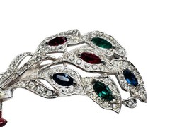 Vintage Art Deco Pave Rhinestone Peacock Brooch Rhodium Plated