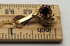 Vintage Red Cubic Zirconia Pendant Necklace Gold Tone 18″