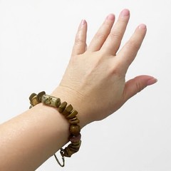 Miriam Haskell Bracelet Agate Stone Honey Brown Gilt Gold Spacers Quartz Vtg 70s