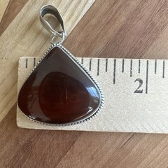 VTG Artisan Pendant 1.875 Inch Carnelian Agate Red Orange Gem 925 Sterling 12.6g