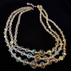 Vintage Triple Strand Cut Glass Crystal Necklace Adjustable Length ca 1950s
