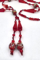 Antique 1920’s Red Ventian Glass Flapper Sautoir Necklace