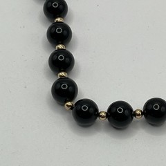 Vintage Black Onyx Beaded Necklace 14k Gold Clasp 18” As Is Restring