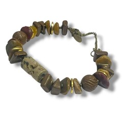 Miriam Haskell Bracelet Agate Stone Honey Brown Gilt Gold Spacers Quartz Vtg 70s