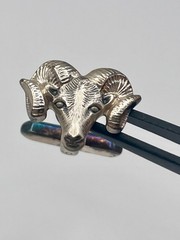 Vintage Silver Tone Ram Head Hickok Cufflinks Dimensional Detail Animal Motif