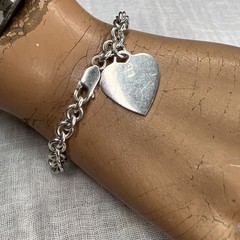 VTG 925 Sterling Heart Charm Bracelet Rolo Link 18.47g Adjustable 6.75in