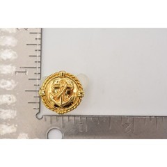 Vintage Anchor Stud Earrings Nautical Pierced Round Gold Tone 80s 1980s BinAR