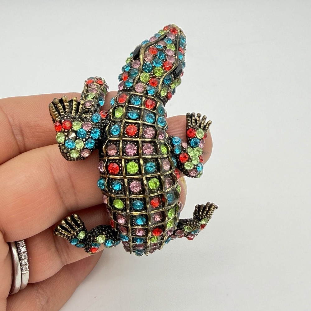 Vntg Alligator Clamper Bracelet Multicolor Rhinestone Estate Statement