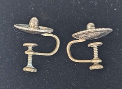Vintage Sterling Silver Screw Back Earrings Round Dome Beaded Design Art Deco