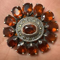 Large Antique Sterling Silver red wine almandine garnet Brooch/pendant 18g