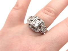 Vintage Sterling Silver SETA Signed 925 Art Deco Antique Style CZ Cocktail Ring
