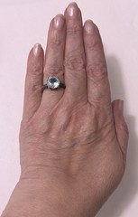 Vintage KL 925 Sterling Silver Big Sky Blue Topaz Amethyst Baguettes Ring Sz6.75