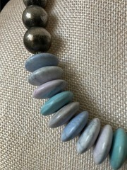 Vintage Polished Stone Necklace Pastel Blue Silver Tone Beaded