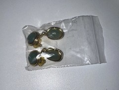 Vintage Gold Tone Scarab Multi Color Stone Bracelet and Vintage Green Earrings