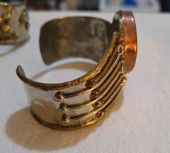 Lot 3 Vtg Unmarked Artisan Mixed Metal Cuff Bracelets Copper Brass Stone