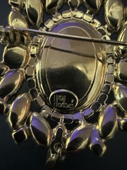 Vintage Hobe Cameo Silver Tone Mother of Pearl Rhinestone Brooch